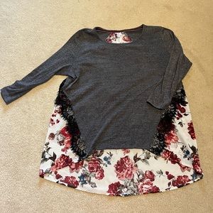 Xhilaration Gray Blouse with Rose Back Design